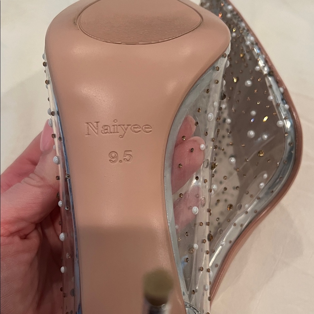 Women's Transparent Rhinestone Heels - Silver and Tan - Picture 4 of 5